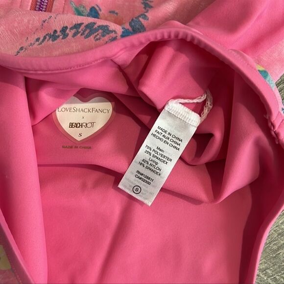NWT LoveShackFancy X Beach Riot Pink Cheryl One Piece Hints of Hibiscus Suit S - Picture 10 of 14